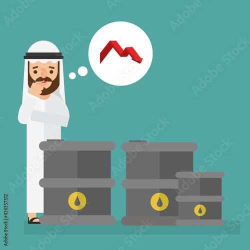 Arabic businessman with oil price drops