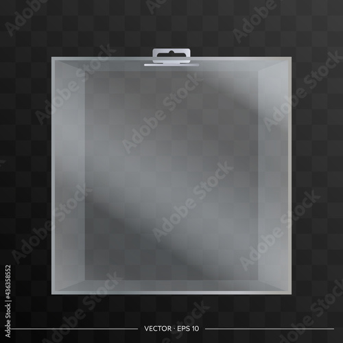 Transparent square plastic packaging for your product. Realistic vector.