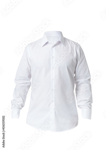 Modern classic cotton white male shirt stealth concept isolated on white
