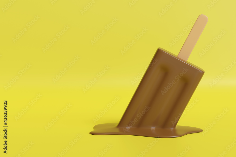 Melted chocolate ice cream on a yellow background. 3d illustration. Melted chocolate ice cream on a yellow background. 3d illustration.