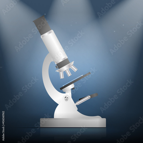 Vector realistic microscope. Laboratory research, microorganisms, microbiology concept.