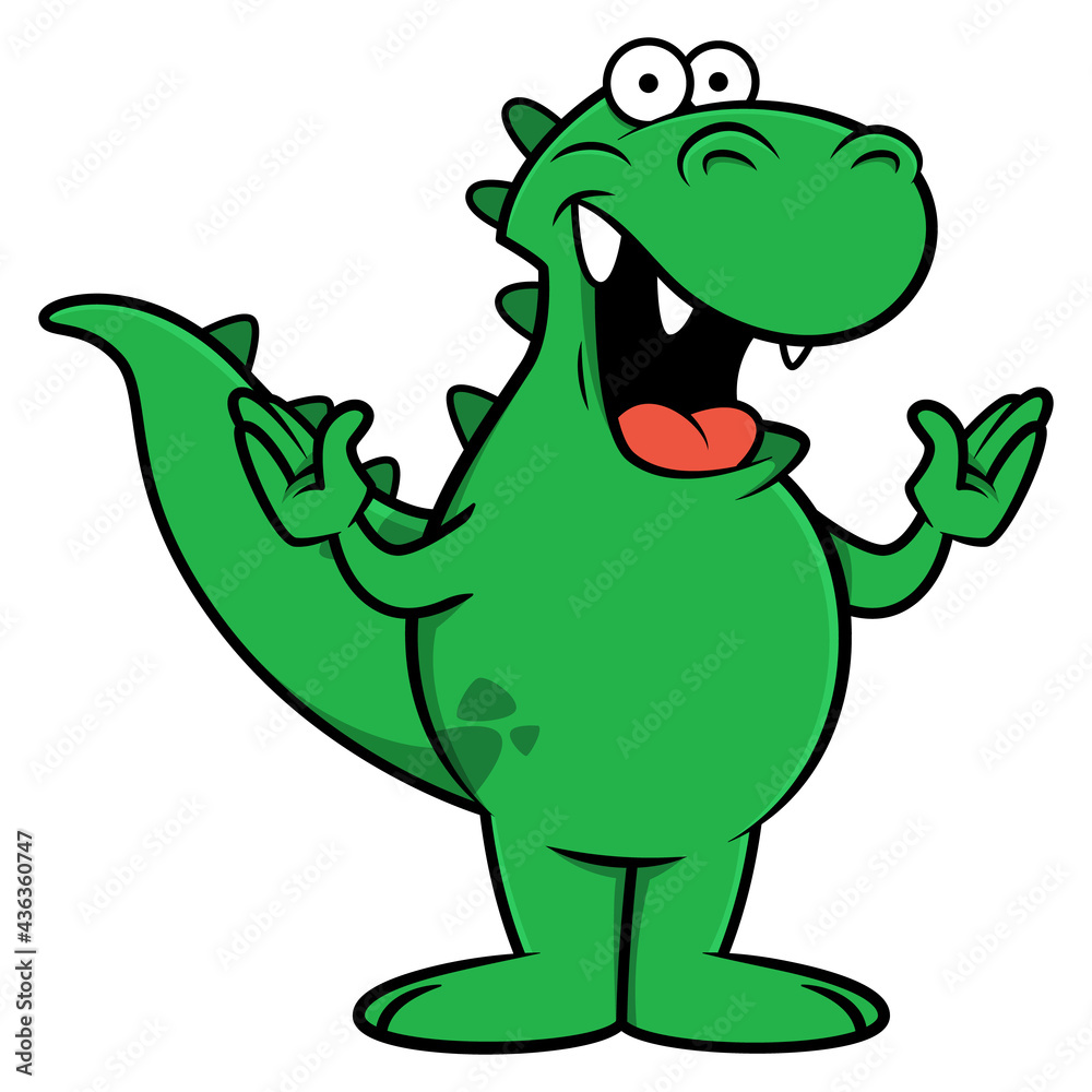 Fototapeta premium Cute Tyrannosaurus Rex cartoon characters standing and greeting, best for mascot or logo with primordial themes of children