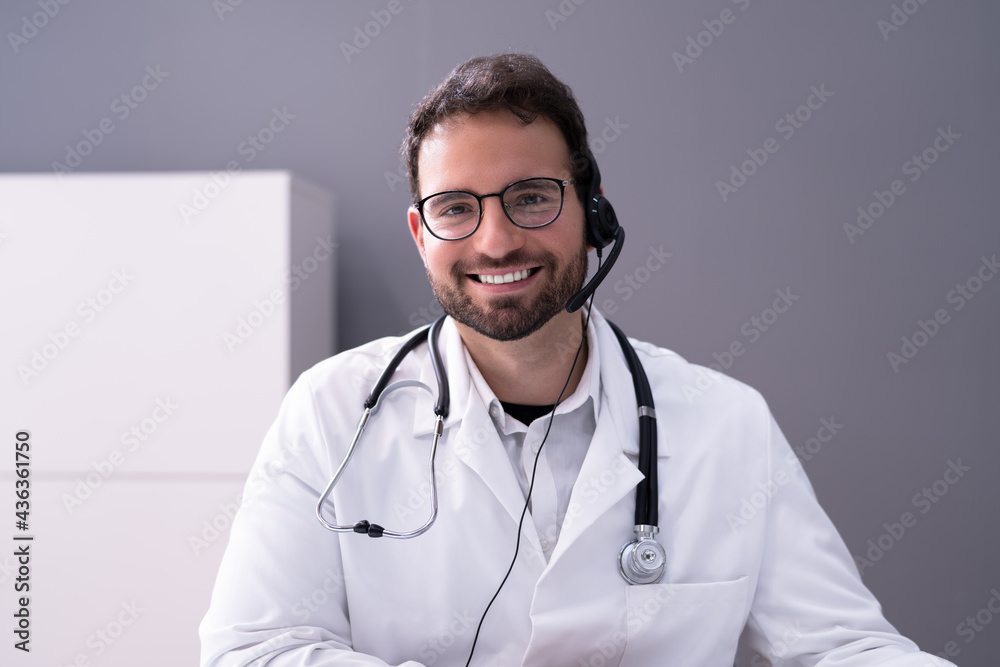 Happy Hospital Receptionist With Headset