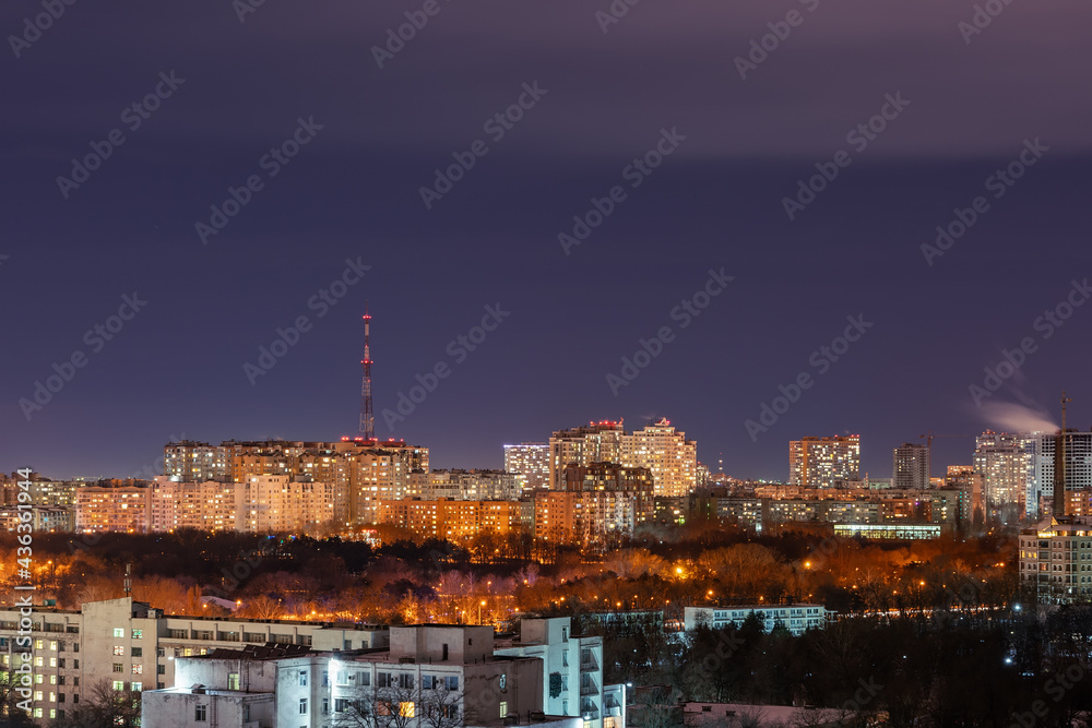 Top view of the night city Odessa Ukraine