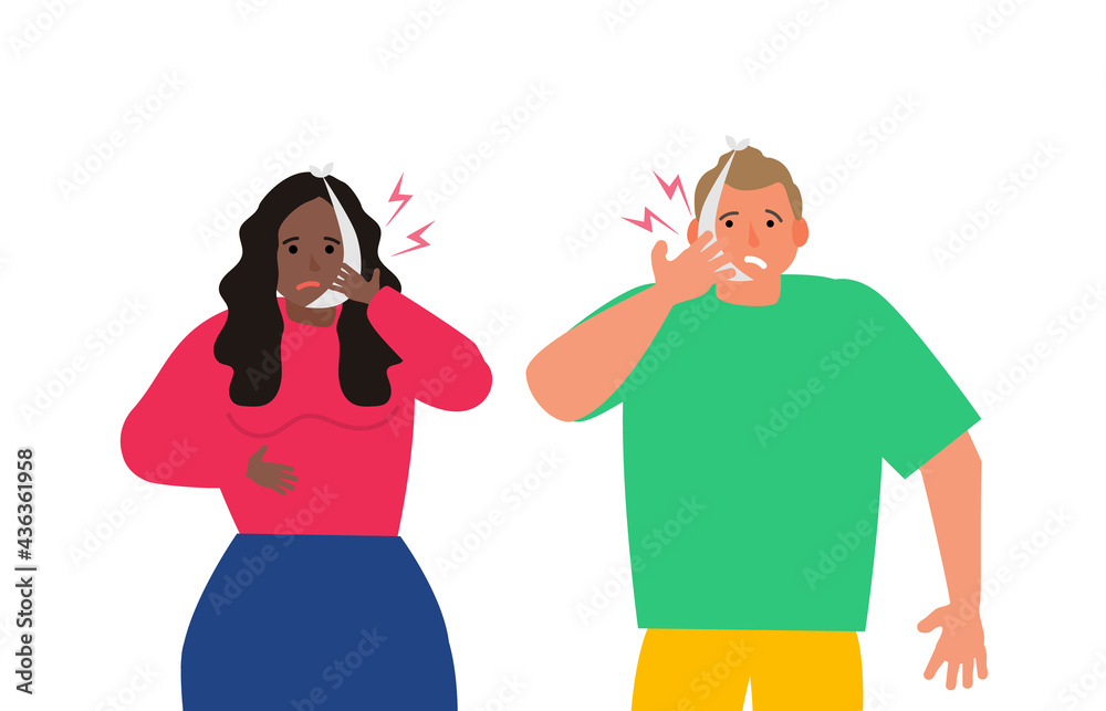 man and woman suffering toothache disease with bondage on face vector illustration man and woman suffering toothache disease with bondage on face vector illustration