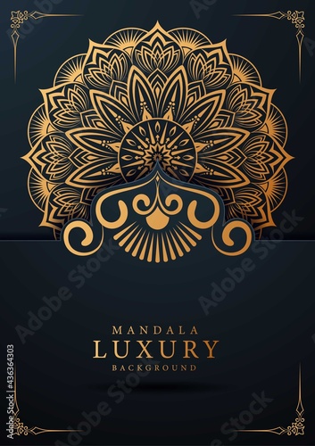 Luxury Ornamental mandala background design with golden arabesque pattern and floral corner frame Arabic Islamic east style
