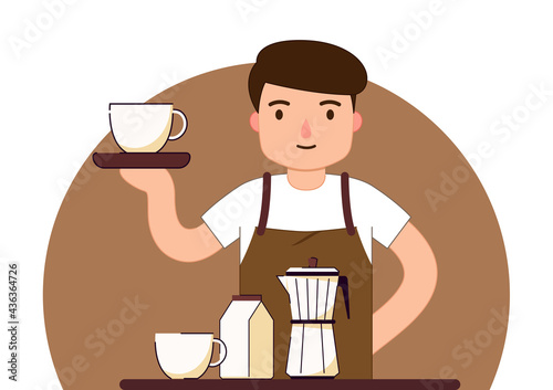 Barista Prepare Coffee Working Order. Coffee vector. Coffee cup and Coffee mug on white background. Barista cartoon.