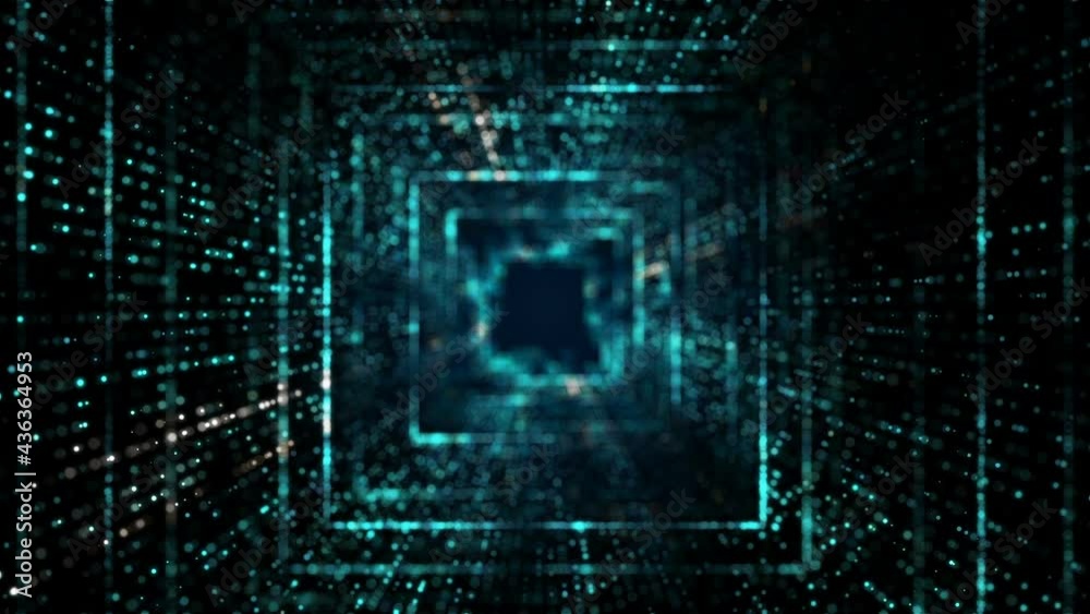 Flight inside tunnel. Abstract glowing futuristic squares. Flight inside tunnel. Abstract glowing futuristic squares.