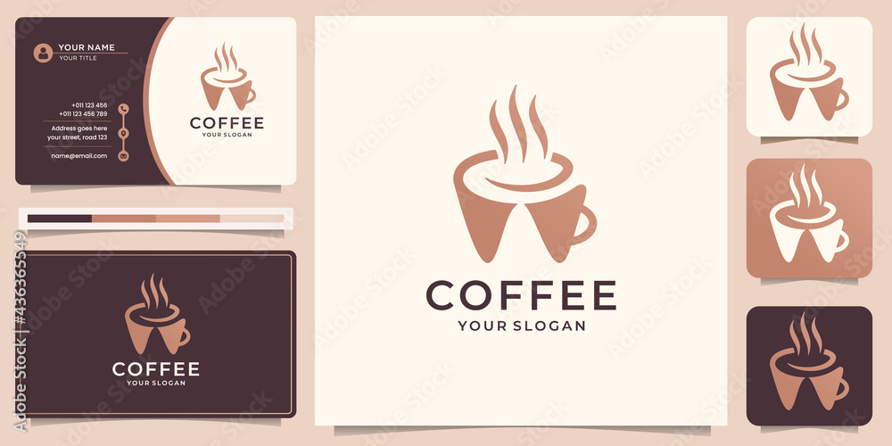 creative symbol of coffee logo design with business card template. Premium Vector