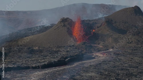 Volcano erupting near Fagradalsfjall in Iceland. Static view photo