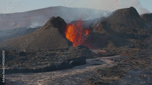Spectacular volcano eruption near Fagradalsfjall in Iceland. Static view photo