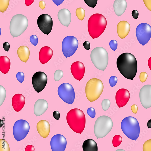 endless seamless pattern with balloons of different colors on a pink background. for backdrops, covers, gift wraps or postcards. vector illustration
