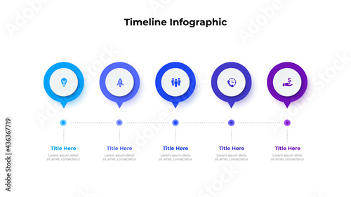 Infographic timeline design template. Modern vector illustration. Concept of 5 steps or options of business process