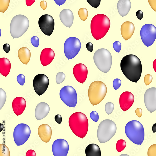 endless seamless pattern with balloons of different colors on a light yellow background. for backdrops, covers, gift wraps or postcards. vector illustration