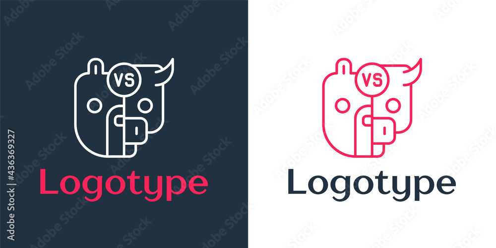 Logotype line Bull and bear symbols of stock market trends icon ...