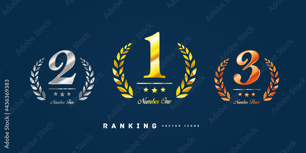 Gold, silver and bronze number1,number2,number3  ranking icon set , 1st, 2nd, 3rd - obrazy, fototapety, plakaty 