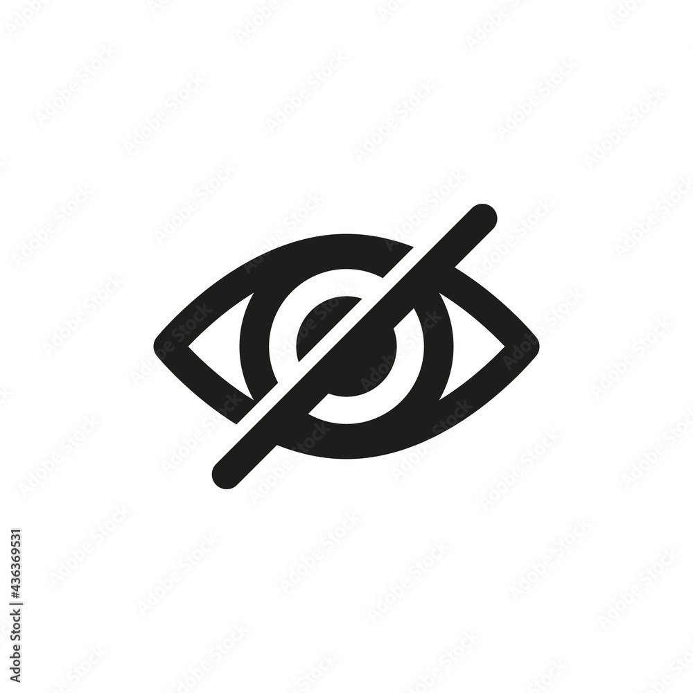 No view, not visible icon. Eye with cross sign. Forbidden to watch symbol. Usage for web and mobile app design. No view, not visible icon. Eye with cross sign. Forbidden to watch symbol. Usage for web and mobile app design.