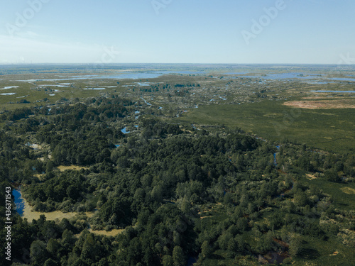 Aerial view over the small river