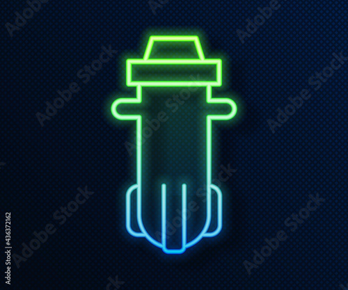 Glowing neon line Water filter icon isolated on blue background. System for filtration of water. Reverse osmosis system. Vector