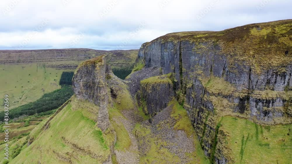 Aerial view of rock formation located in county Leitrim, Ireland called Eagles Rock