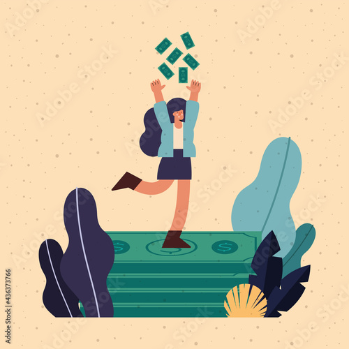 rich woman with dollars