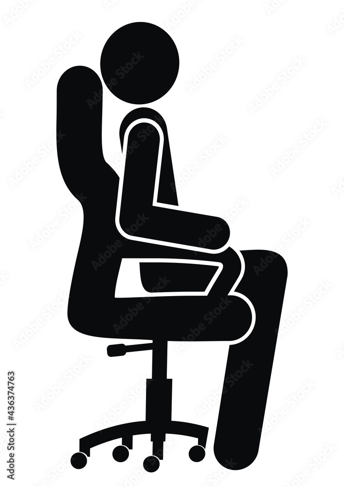 person on ergonomic office chair, black silhouette, vector icon person on ergonomic office chair, black silhouette, vector icon