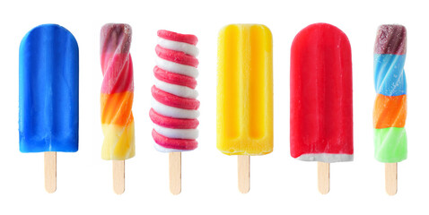 Set of unique colorful summer popsicles isolated on a white background