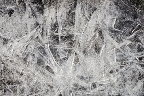 Ice crystals.  Ice crystals in geometric patterns. Ice crystal texture  background