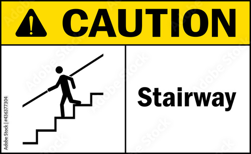 Caution stairway sign. Stair safety signs and symbols.