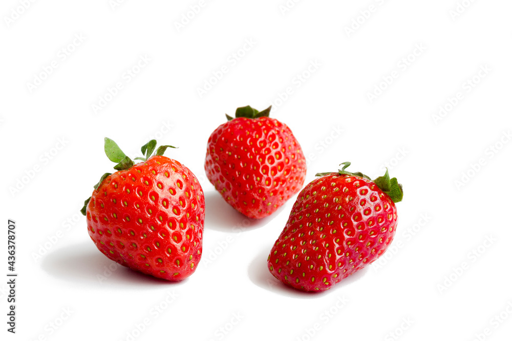 Red strawberries on white background and copy space Red strawberries on white background and copy space