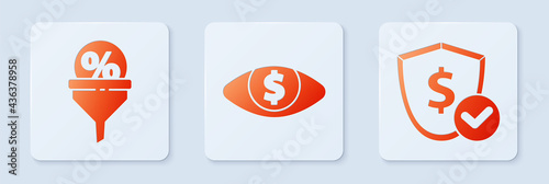 Set Eye with dollar, Lead management and Shield with dollar. White square button. Vector