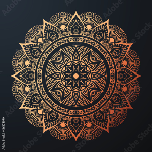 Ornamental mandala with golden color arabesque floral pattern islamic east style photo