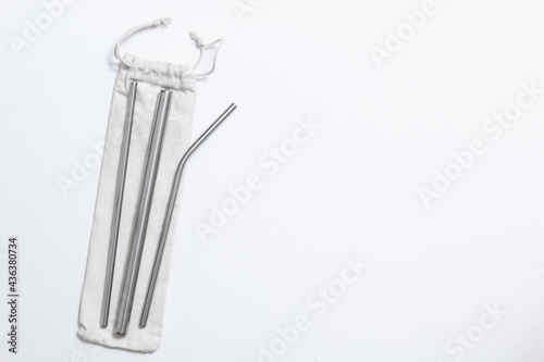 Metallic straws in a bag