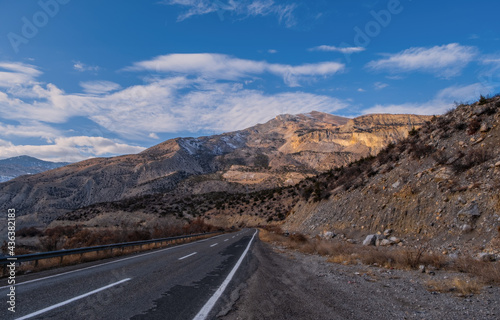 Balikli , Erzurum Artvin Yolu, Turkey. Road with rocks or mountains in january 2021