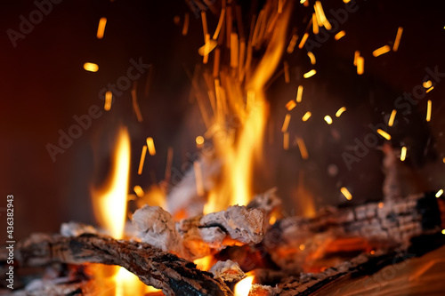 Open fire with flying firebrands