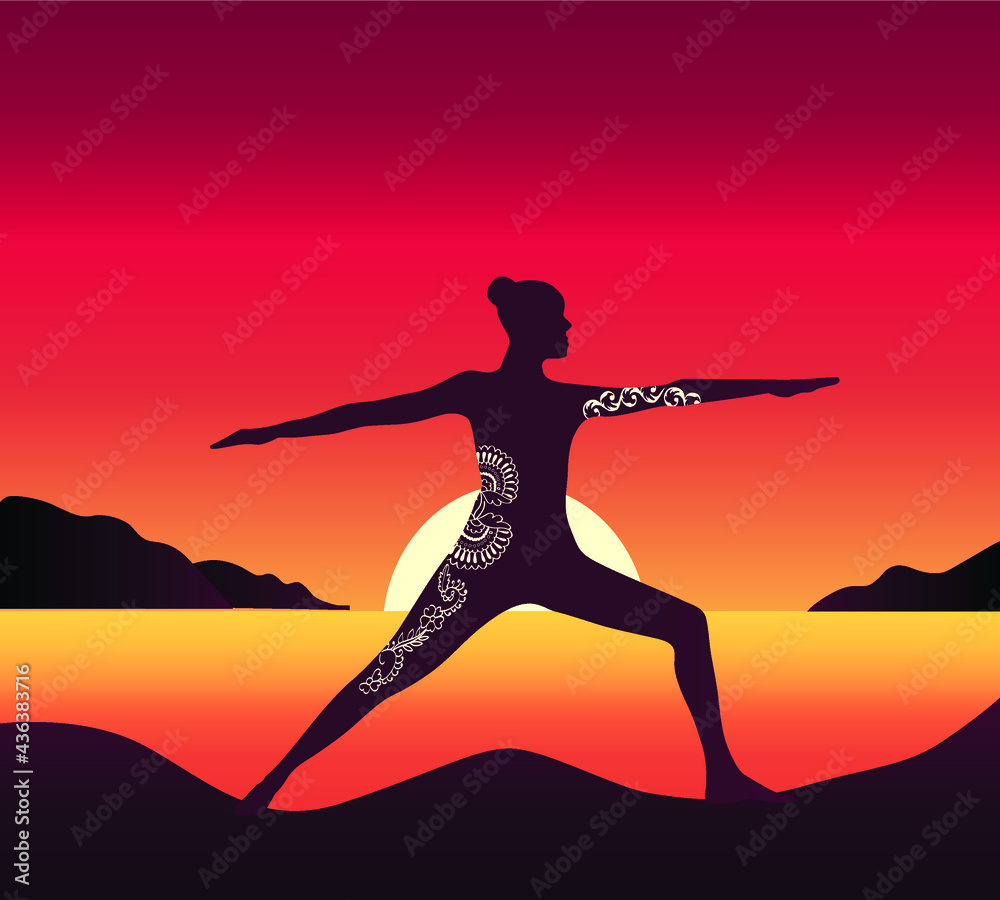 silhouette of a person in yoga position silhouette of a person in yoga position