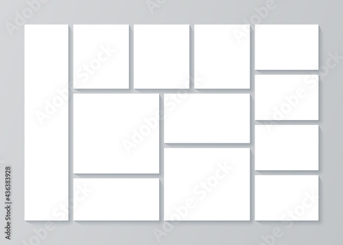 Moodboard grid. Photo collage template. Vector. Mood board design. Mosaic frames. Photography album layout. Horizontal mockup of banner. Montage background. Minimalist simple illustration