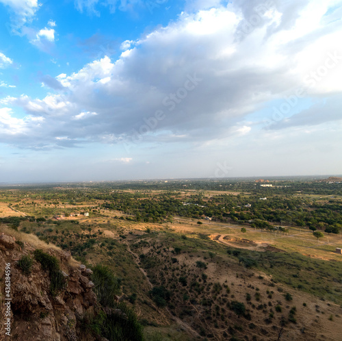 The beautiful landscape and cloudy sky at Indian Rajasthan Village.