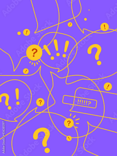 News update, flat vector concept with speech bubbles on bright contrast yellow and violet background. Urgent news, information overload, messaging, alerts and communication © bgpsh