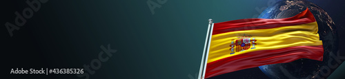 Spain Flag with Earth Globe  and large Gradient Single Flag  