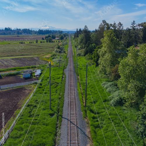 Drone Aerial Shot over Train tracks in Surrey British Columbia