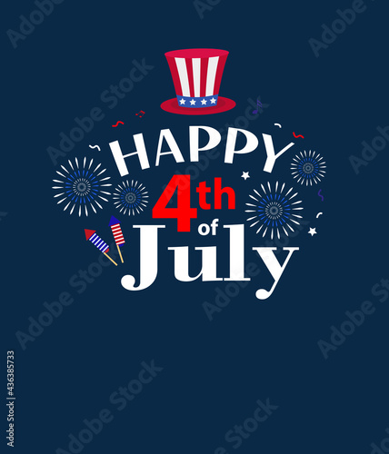 Happy 4th july greeting card, poster. American Independence Day template for your design. Vector illustration.