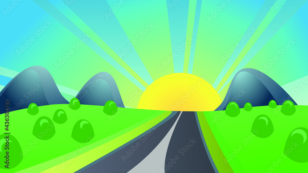 Fototapeta premium road to the sun and mountains