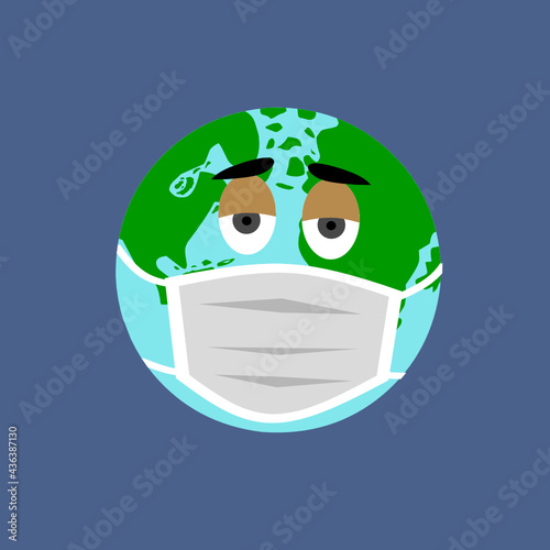 Vector illustration of earth wearing a mask