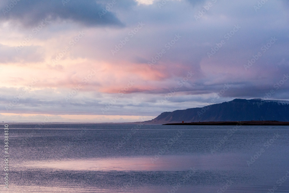 Iceland, view from Reykjawik at sunset