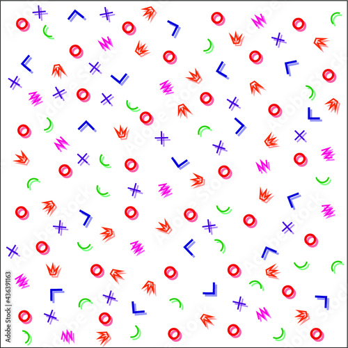 Bright pattern in the style of the Memphis line. Geometric pattern for the cover, booklet, wallpaper, gift. Pattern birthday.