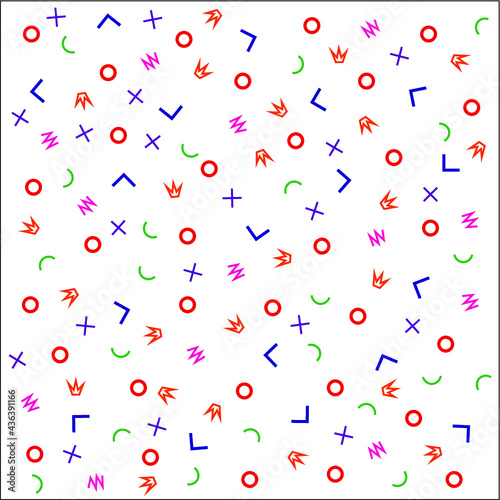 Bright pattern in the style of the Memphis line. Geometric pattern for the cover, booklet, wallpaper, gift. Pattern birthday.