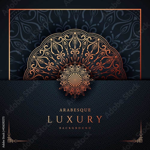 Luxury Ornamental mandala background design with golden arabesque pattern and floral corner frame Arabic Islamic east style