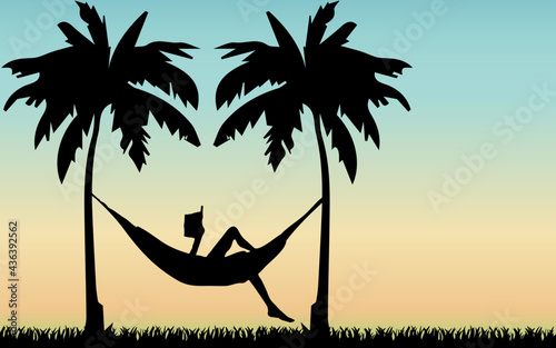 palm trees, reading at sunset