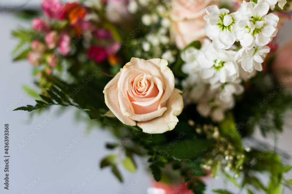 Brides flower bouquet. Wedding flowers bridal bouquet closeup decoration. bouquet for mother's day or women's day. Interior design